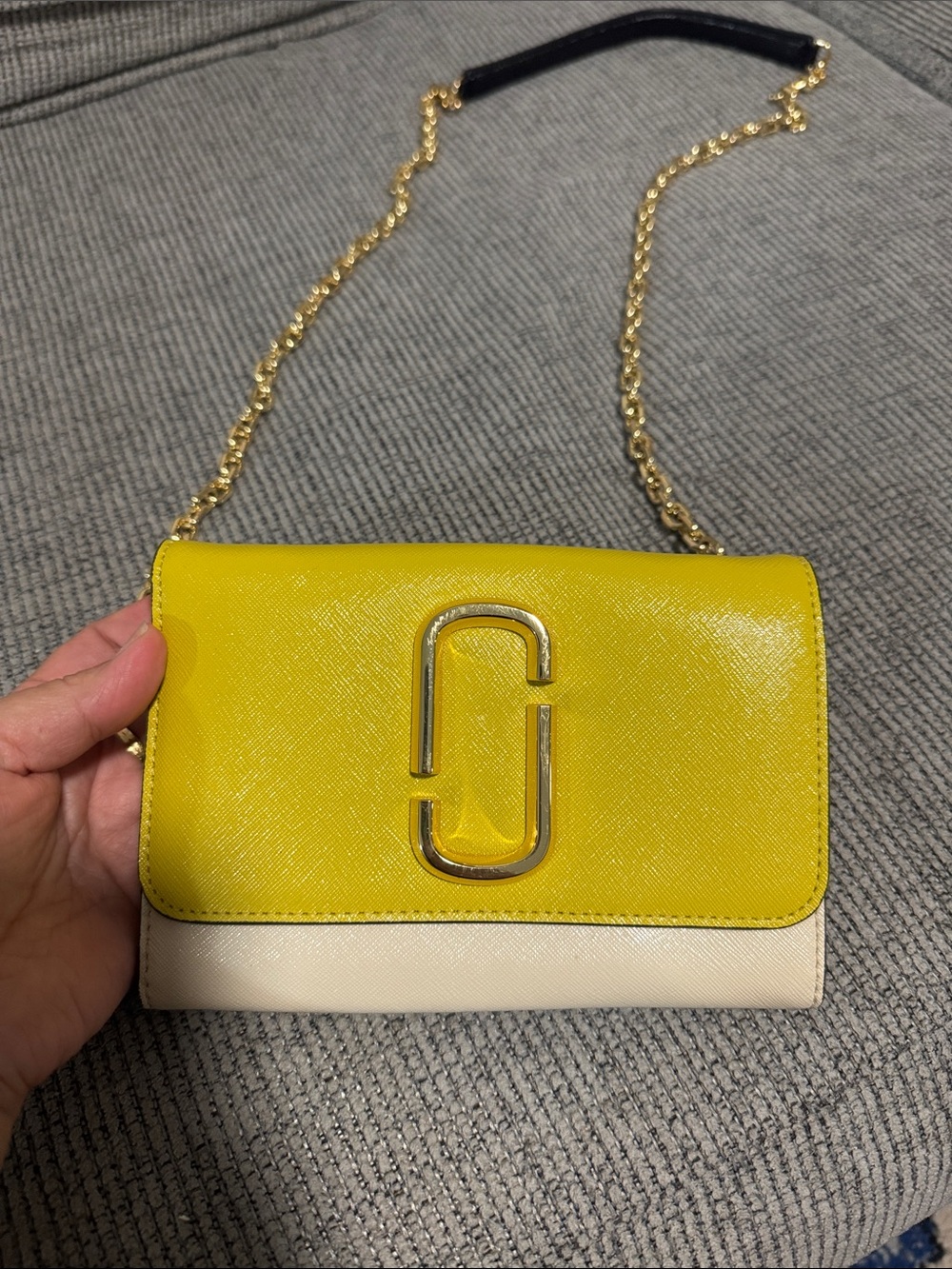 Marc Jacobs Yellow and Cream Crossbody Shoulder Bag with Gold Chain